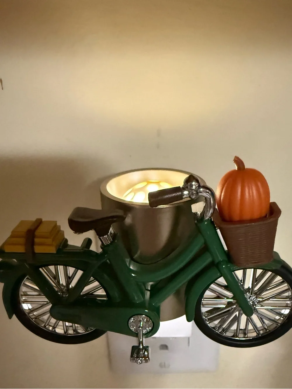 Green Bicycle Wall Decor with Orange Pumpkin Accent - Unbranded